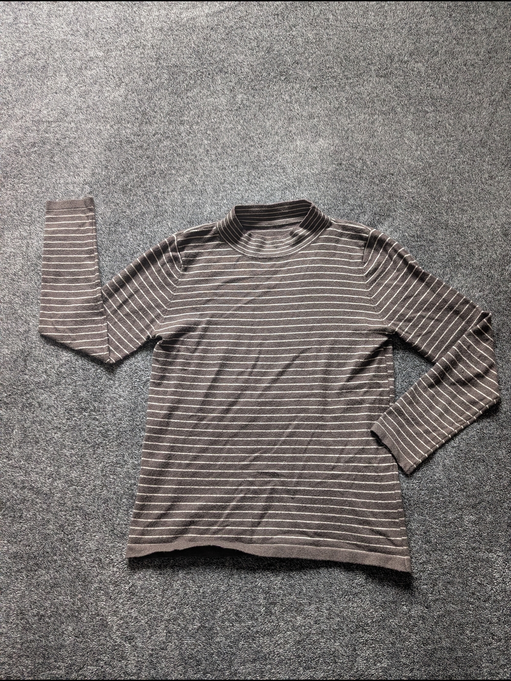 Striped Mock Neck Long-Sleeve Tee in Brown and White